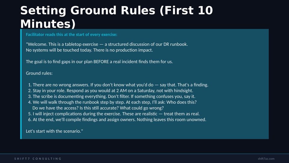 Ground rules for DR tabletop exercises